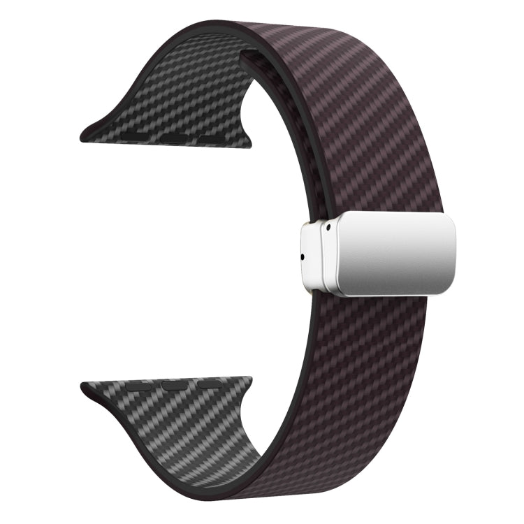 For Apple Watch SE 2022 40mm Carbon Fiber Magnetic Silver Buckle Watch Band(Dark Brown Black) - free shipping - PMC TechLife - Order now!