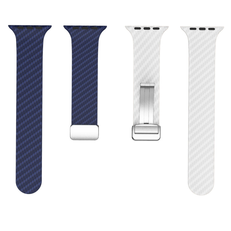 For Apple Watch SE 2022 44mm Carbon Fiber Magnetic Silver Buckle Watch Band(Royal Blue White) - free shipping - PMC TechLife - Order now!