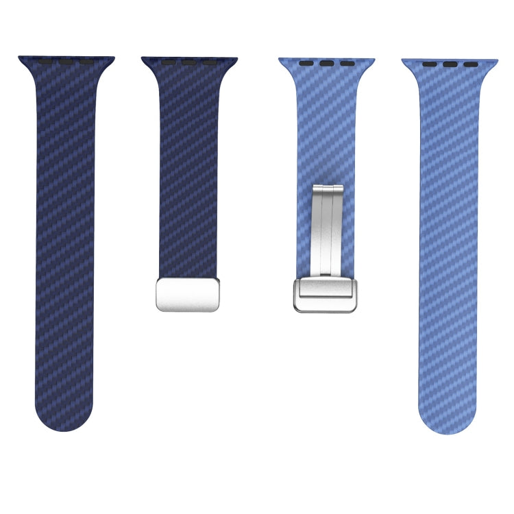 For Apple Watch SE 2022 44mm Carbon Fiber Magnetic Silver Buckle Watch Band(Royal Blue Light Blue) - free shipping - PMC TechLife - Order now!