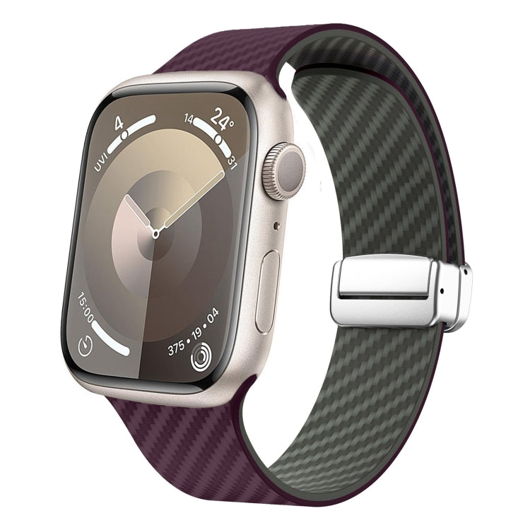 For Apple Watch SE 2022 44mm Carbon Fiber Magnetic Silver Buckle Watch Band(Purple Green) - free shipping - PMC TechLife - Order now!