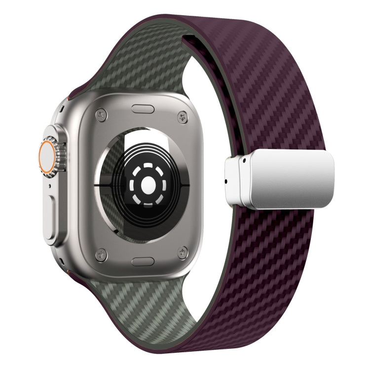 For Apple Watch SE 2022 44mm Carbon Fiber Magnetic Silver Buckle Watch Band(Purple Green) - free shipping - PMC TechLife - Order now!