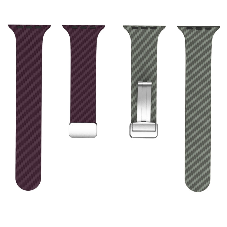 For Apple Watch SE 2022 44mm Carbon Fiber Magnetic Silver Buckle Watch Band(Purple Green) - free shipping - PMC TechLife - Order now!