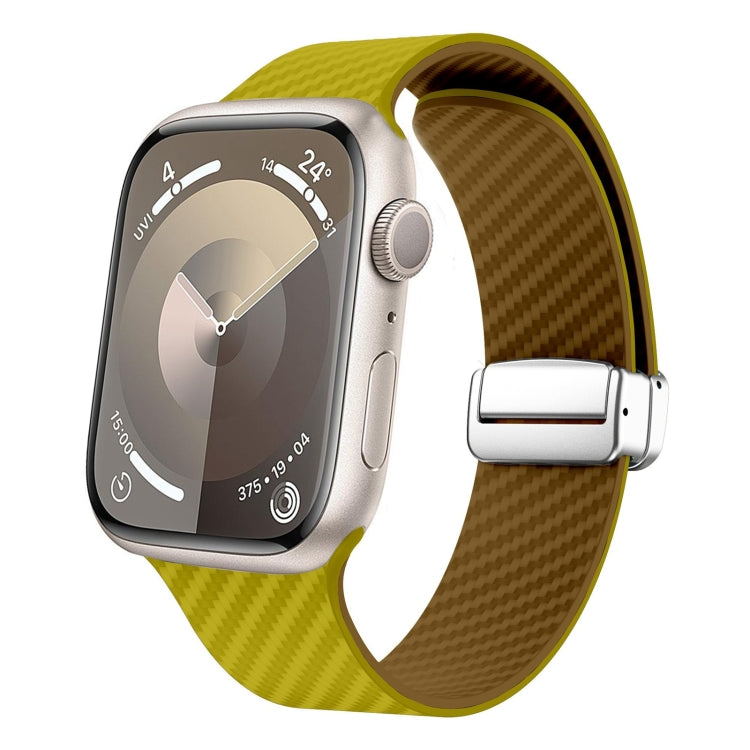 For Apple Watch Series 7 41mm Carbon Fiber Magnetic Silver Buckle Watch Band(Olive Brown) - free shipping - PMC TechLife - Order now!