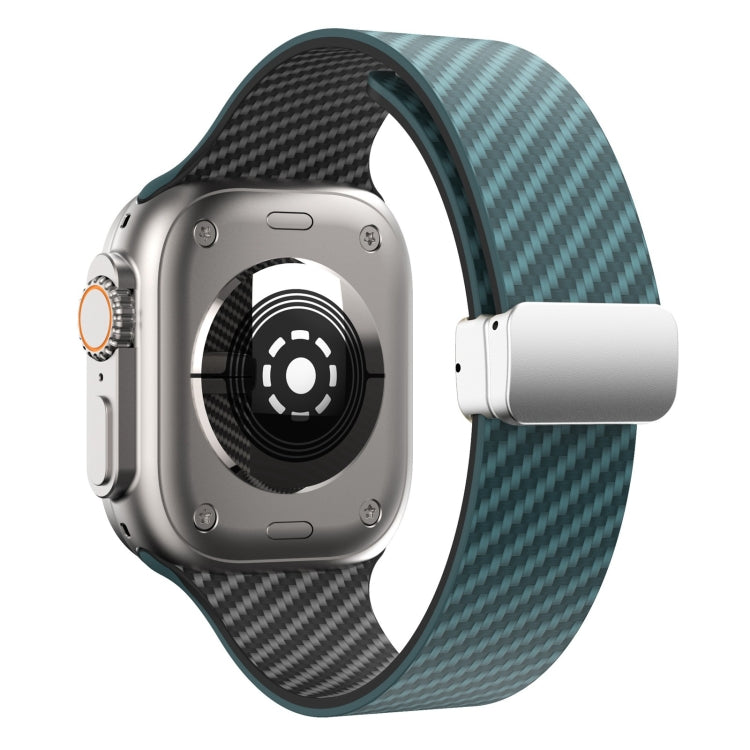 For Apple Watch Series 7 41mm Carbon Fiber Magnetic Silver Buckle Watch Band(Deep Green Black) - free shipping - PMC TechLife - Order now!