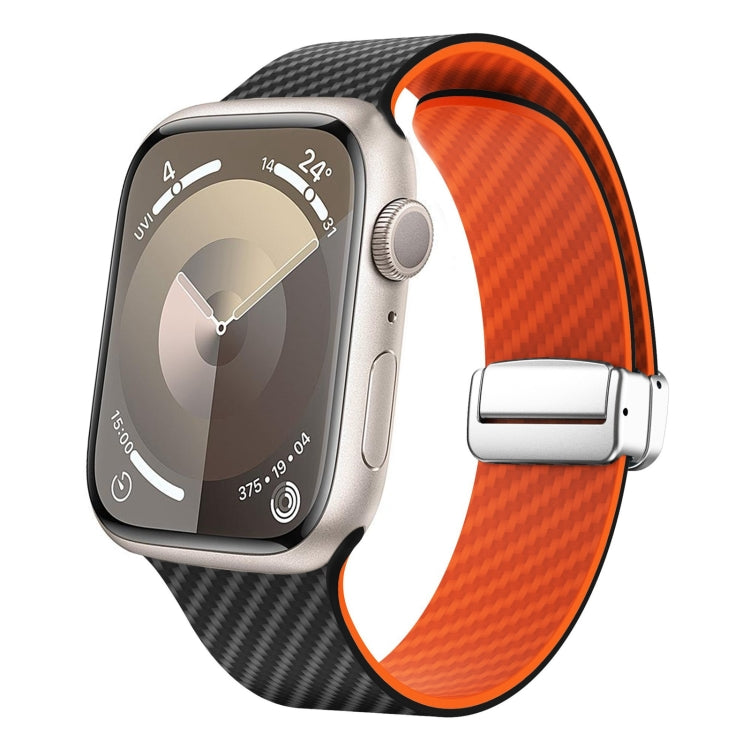 For Apple Watch SE 40mm Carbon Fiber Magnetic Silver Buckle Watch Band(Black Orange) - free shipping - PMC TechLife - Order now!