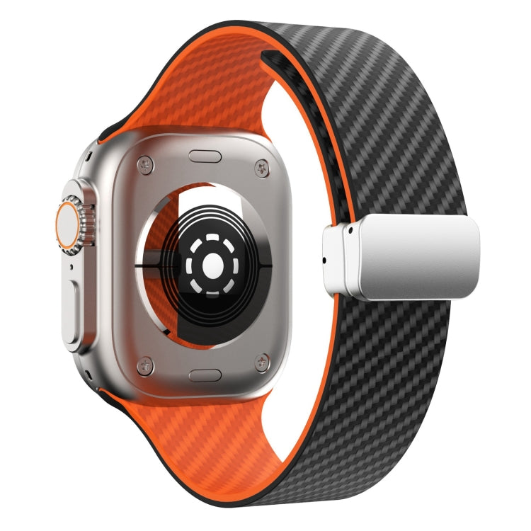 For Apple Watch SE 40mm Carbon Fiber Magnetic Silver Buckle Watch Band(Black Orange) - free shipping - PMC TechLife - Order now!