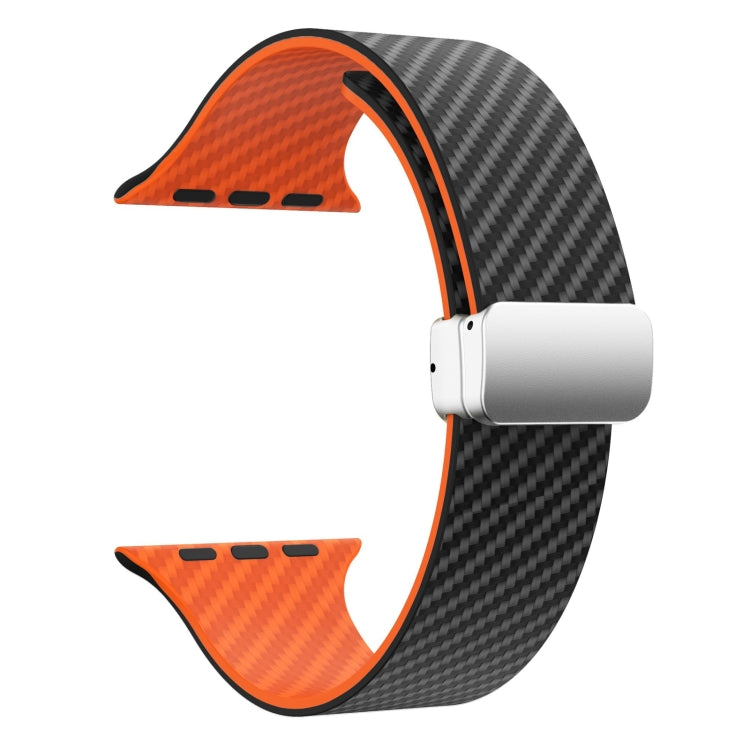 For Apple Watch SE 40mm Carbon Fiber Magnetic Silver Buckle Watch Band(Black Orange) - free shipping - PMC TechLife - Order now!