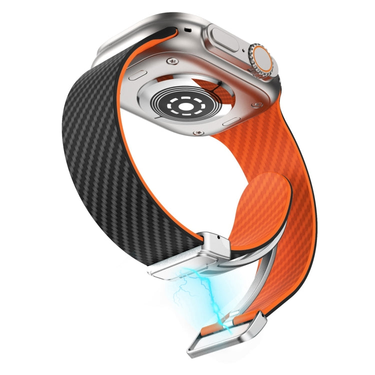 For Apple Watch SE 40mm Carbon Fiber Magnetic Silver Buckle Watch Band(Black Orange) - free shipping - PMC TechLife - Order now!