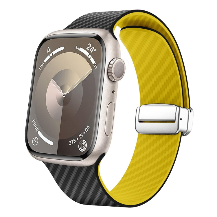 For Apple Watch SE 44mm Carbon Fiber Magnetic Silver Buckle Watch Band(Black Yellow) - free shipping - PMC TechLife - Order now!