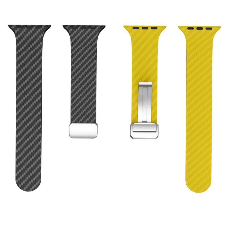 For Apple Watch SE 44mm Carbon Fiber Magnetic Silver Buckle Watch Band(Black Yellow) - free shipping - PMC TechLife - Order now!