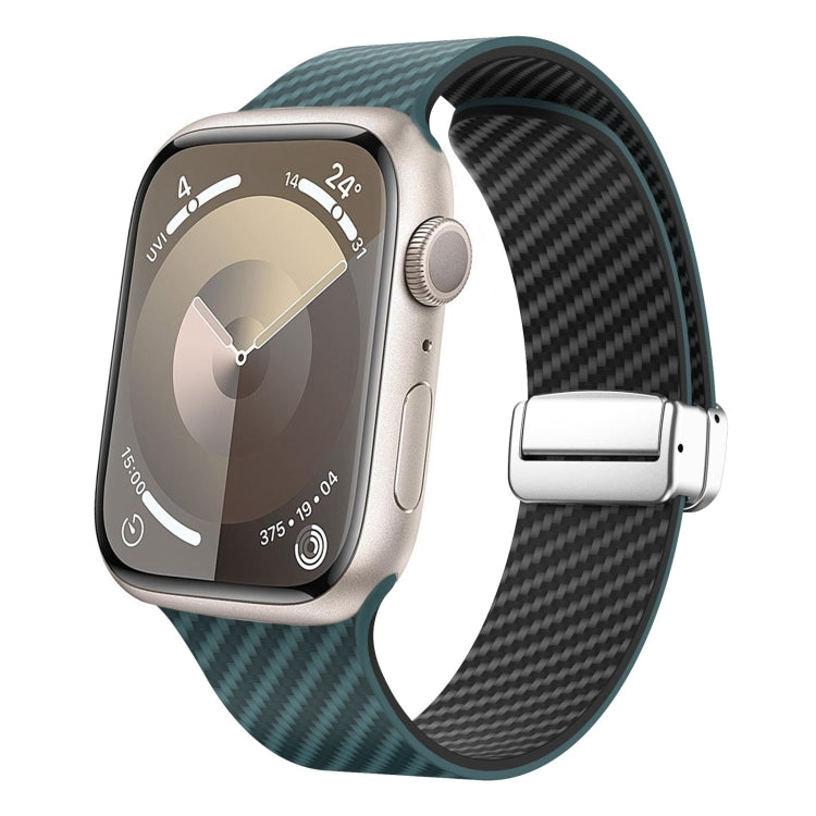 For Apple Watch Series 6 40mm Carbon Fiber Magnetic Silver Buckle Watch Band(Deep Green Black) - free shipping - PMC TechLife - Order now!
