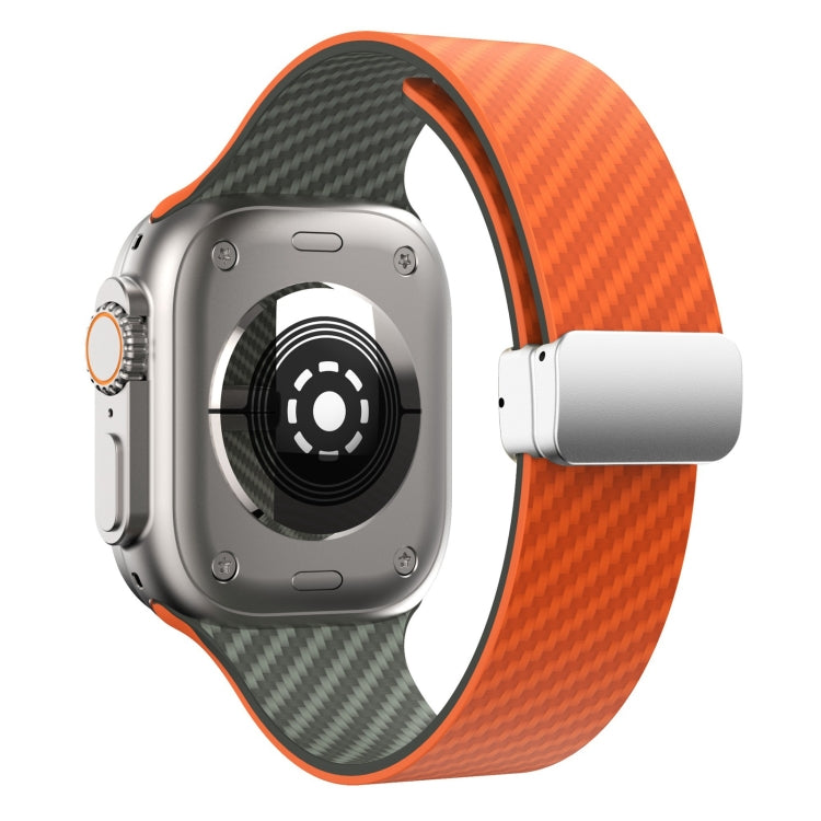 For Apple Watch Series 6 44mm Carbon Fiber Magnetic Silver Buckle Watch Band(Orange Grass) - free shipping - PMC TechLife - Order now!
