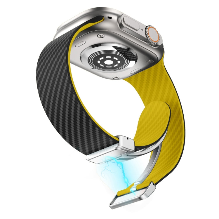 For Apple Watch Series 6 44mm Carbon Fiber Magnetic Silver Buckle Watch Band(Black Yellow) - free shipping - PMC TechLife - Order now!