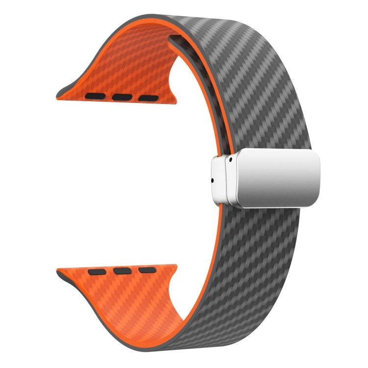 For Apple Watch Series 5 44mm Carbon Fiber Magnetic Silver Buckle Watch Band(Spacy Grey Orange) - free shipping - PMC TechLife - Order now!