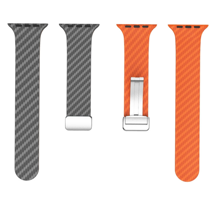 For Apple Watch Series 5 44mm Carbon Fiber Magnetic Silver Buckle Watch Band(Spacy Grey Orange) - free shipping - PMC TechLife - Order now!