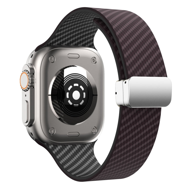 For Apple Watch Series 4 44mm Carbon Fiber Magnetic Silver Buckle Watch Band(Dark Brown Black) - free shipping - PMC TechLife - Order now!
