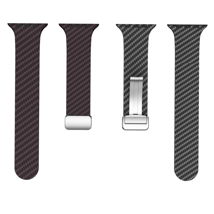 For Apple Watch Series 4 44mm Carbon Fiber Magnetic Silver Buckle Watch Band(Dark Brown Black) - free shipping - PMC TechLife - Order now!