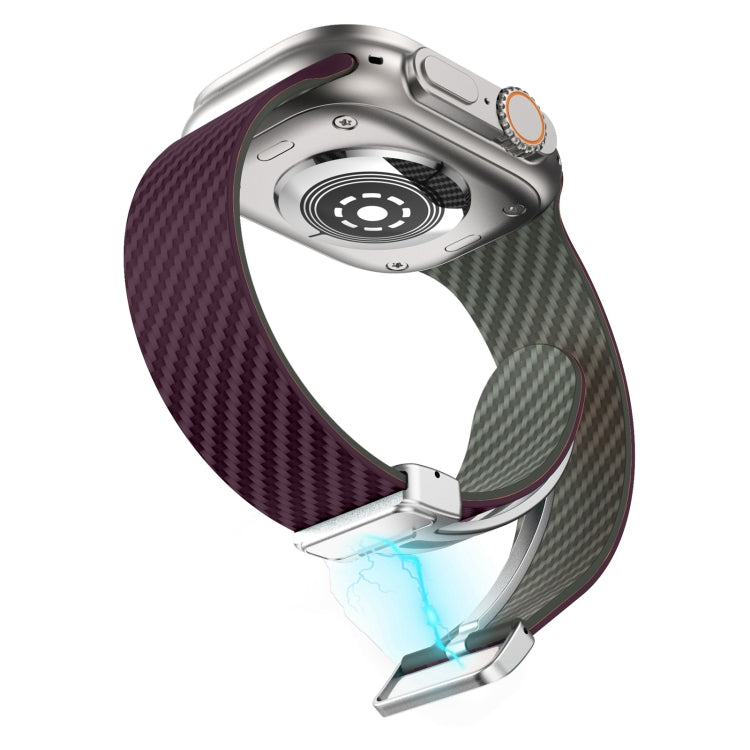 For Apple Watch Series 3 38mm Carbon Fiber Magnetic Silver Buckle Watch Band(Purple Green) - free shipping - PMC TechLife - Order now!