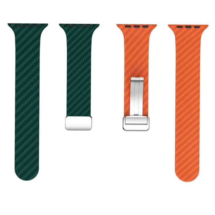 For Apple Watch Series 3 38mm Carbon Fiber Magnetic Silver Buckle Watch Band(Deep Green Orange) - free shipping - PMC TechLife - Order now!