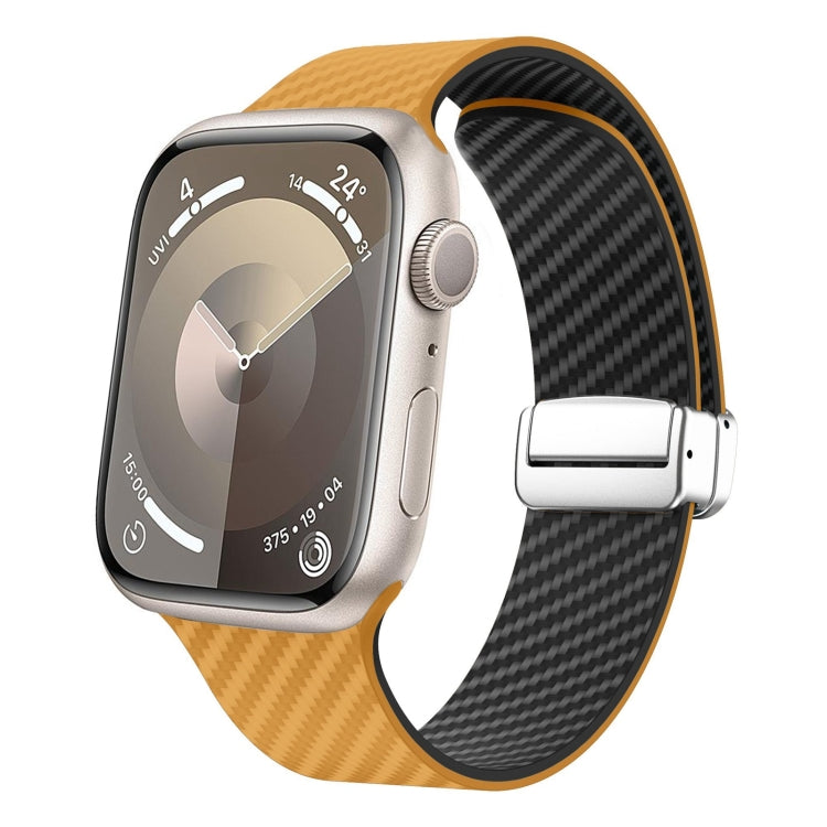 For Apple Watch Series 2 42mm Carbon Fiber Magnetic Silver Buckle Watch Band(Light Brown Black) - free shipping - PMC TechLife - Order now!