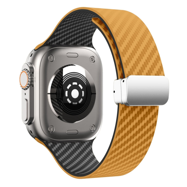 For Apple Watch Series 2 42mm Carbon Fiber Magnetic Silver Buckle Watch Band(Light Brown Black) - free shipping - PMC TechLife - Order now!