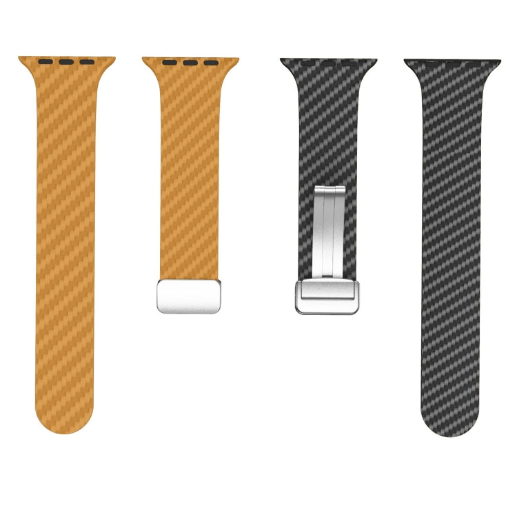 For Apple Watch Series 2 42mm Carbon Fiber Magnetic Silver Buckle Watch Band(Light Brown Black) - free shipping - PMC TechLife - Order now!