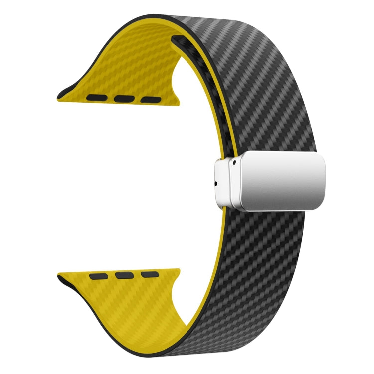 For Apple Watch Series 2 38mm Carbon Fiber Magnetic Silver Buckle Watch Band(Black Yellow) - free shipping - PMC TechLife - Order now!