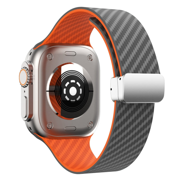 For Apple Watch 38mm Carbon Fiber Magnetic Silver Buckle Watch Band(Spacy Grey Orange) - free shipping - PMC TechLife - Order now!