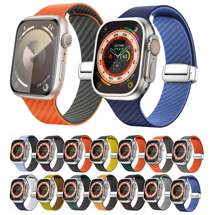 For Apple Watch Series 6 44mm Carbon Fiber Magnetic Silver Buckle Watch Band(Orange Grass) - free shipping - PMC TechLife - Order now!