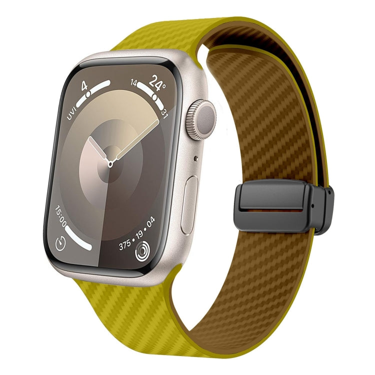 For Apple Watch SE 2023 44mm Carbon Fiber Magnetic Black Buckle Watch Band(Olive Brown) - free shipping - PMC TechLife - Order now!