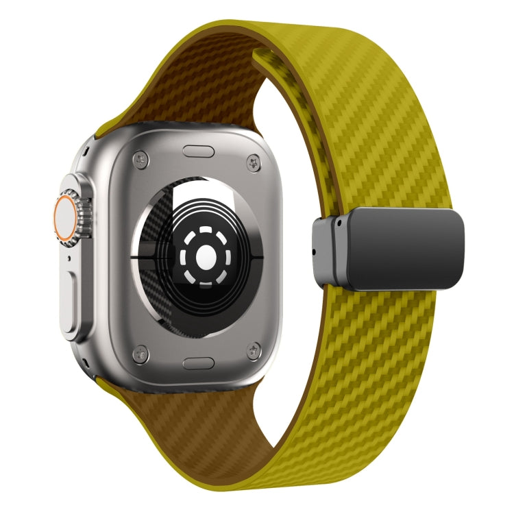 For Apple Watch SE 2023 44mm Carbon Fiber Magnetic Black Buckle Watch Band(Olive Brown) - free shipping - PMC TechLife - Order now!