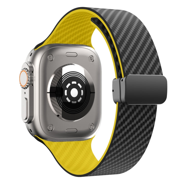 For Apple Watch SE 2023 44mm Carbon Fiber Magnetic Black Buckle Watch Band(Black Yellow) - free shipping - PMC TechLife - Order now!