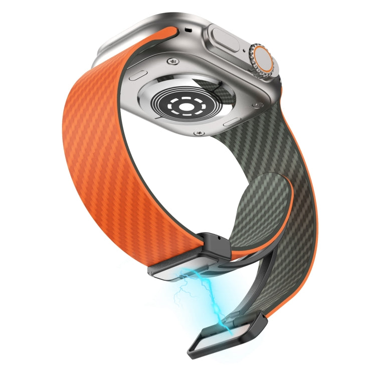 For Apple Watch Ultra 2 49mm Carbon Fiber Magnetic Black Buckle Watch Band(Orange Grass) - free shipping - PMC TechLife - Order now!