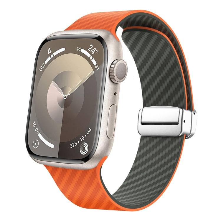 For Apple Watch Series 8 45mm Carbon Fiber Magnetic Black Buckle Watch Band(Orange Grass) - free shipping - PMC TechLife - Order now!