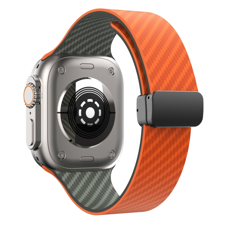 For Apple Watch Series 8 45mm Carbon Fiber Magnetic Black Buckle Watch Band(Orange Grass) - free shipping - PMC TechLife - Order now!