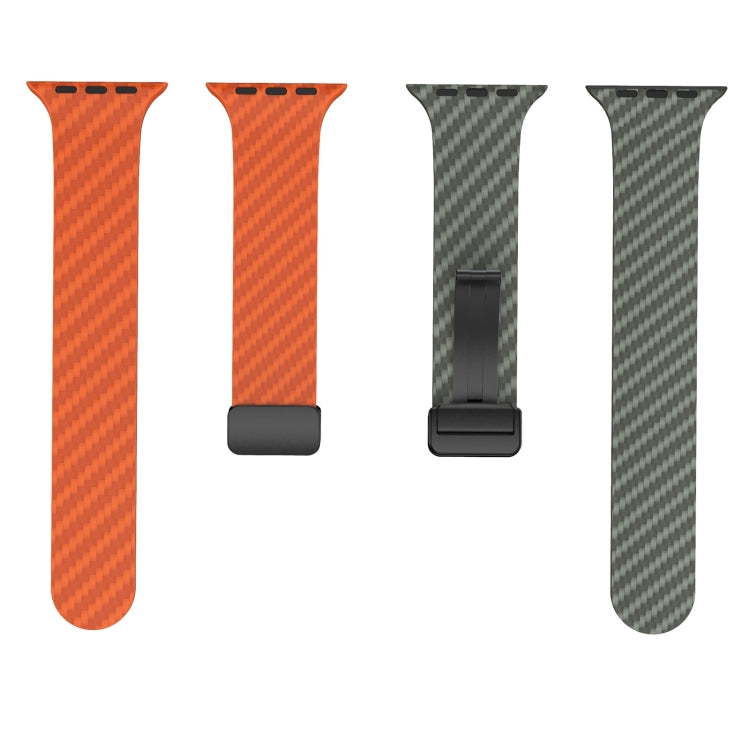 For Apple Watch Series 8 45mm Carbon Fiber Magnetic Black Buckle Watch Band(Orange Grass) - free shipping - PMC TechLife - Order now!