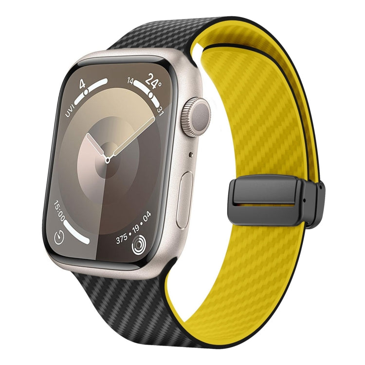 For Apple Watch SE 2022 44mm Carbon Fiber Magnetic Black Buckle Watch Band(Black Yellow) - free shipping - PMC TechLife - Order now!