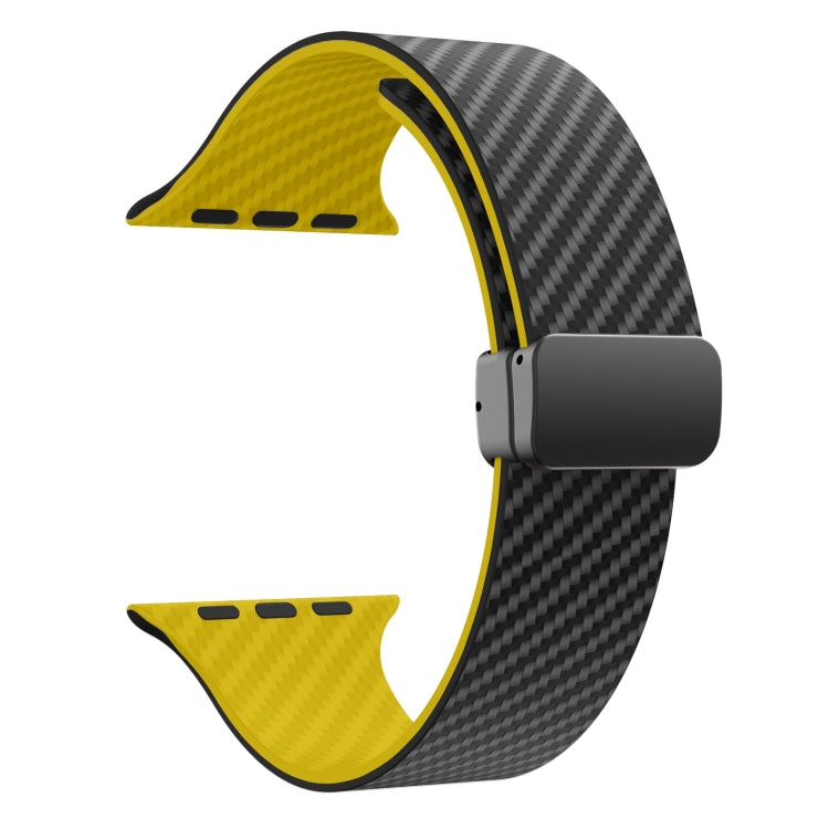 For Apple Watch SE 2022 44mm Carbon Fiber Magnetic Black Buckle Watch Band(Black Yellow) - free shipping - PMC TechLife - Order now!