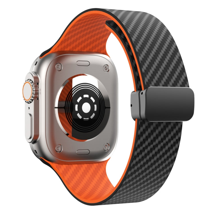 For Apple Watch Series 7 45mm Carbon Fiber Magnetic Black Buckle Watch Band(Black Orange) - free shipping - PMC TechLife - Order now!