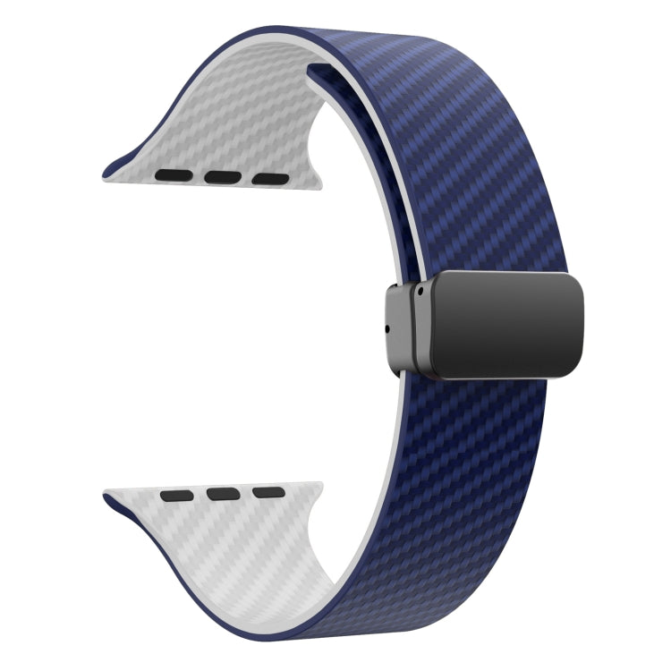 For Apple Watch SE 44mm Carbon Fiber Magnetic Black Buckle Watch Band(Royal Blue White) - free shipping - PMC TechLife - Order now!