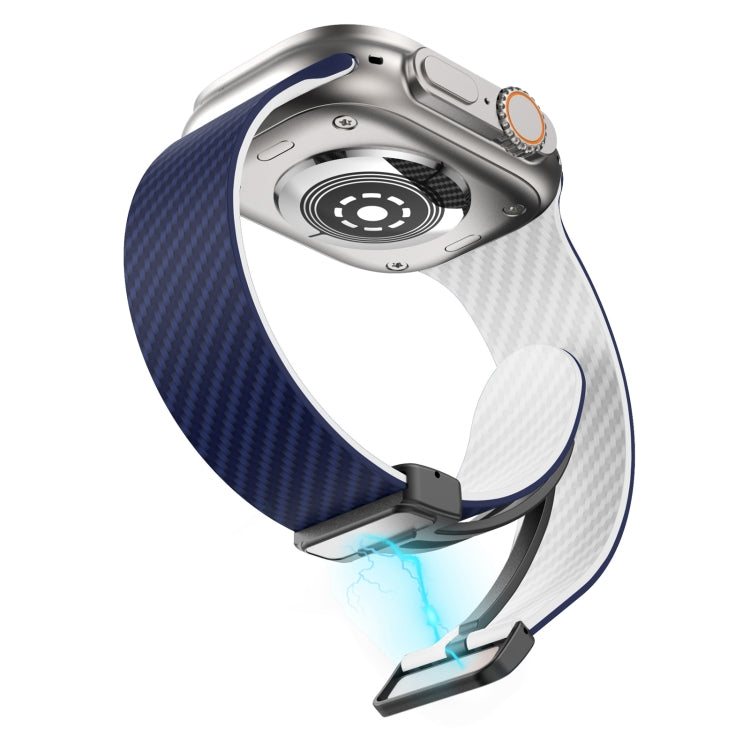 For Apple Watch SE 44mm Carbon Fiber Magnetic Black Buckle Watch Band(Royal Blue White) - free shipping - PMC TechLife - Order now!