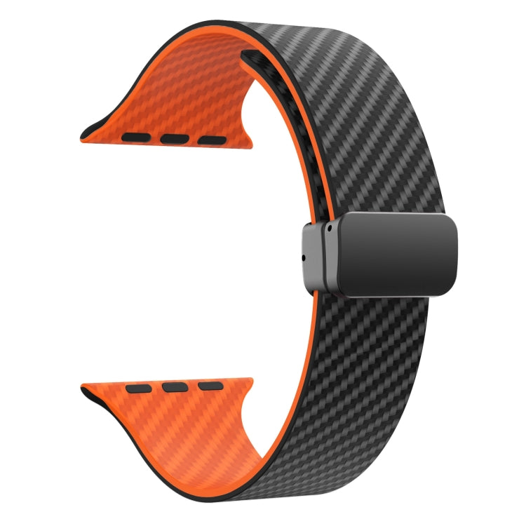 For Apple Watch SE 44mm Carbon Fiber Magnetic Black Buckle Watch Band(Black Orange) - free shipping - PMC TechLife - Order now!