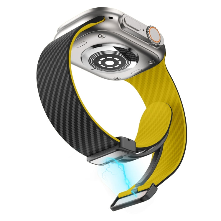For Apple Watch SE 44mm Carbon Fiber Magnetic Black Buckle Watch Band(Black Yellow) - free shipping - PMC TechLife - Order now!