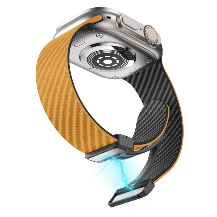 For Apple Watch Series 5 44mm Carbon Fiber Magnetic Black Buckle Watch Band(Light Brown Black) - free shipping - PMC TechLife - Order now!