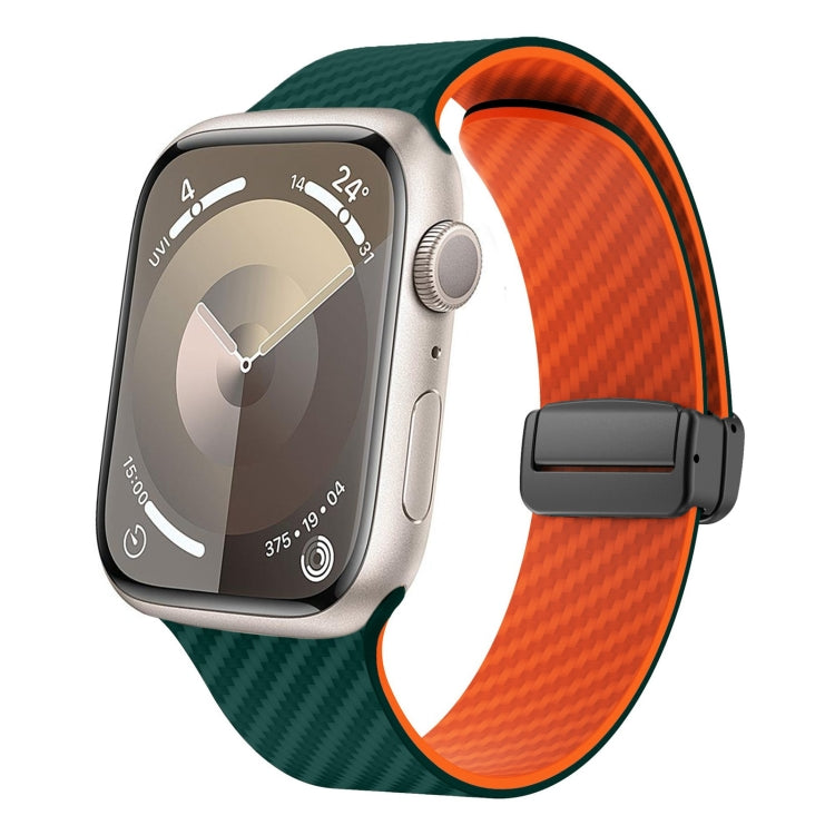 For Apple Watch Series 3 42mm Carbon Fiber Magnetic Black Buckle Watch Band(Deep Green Orange) - free shipping - PMC TechLife - Order now!