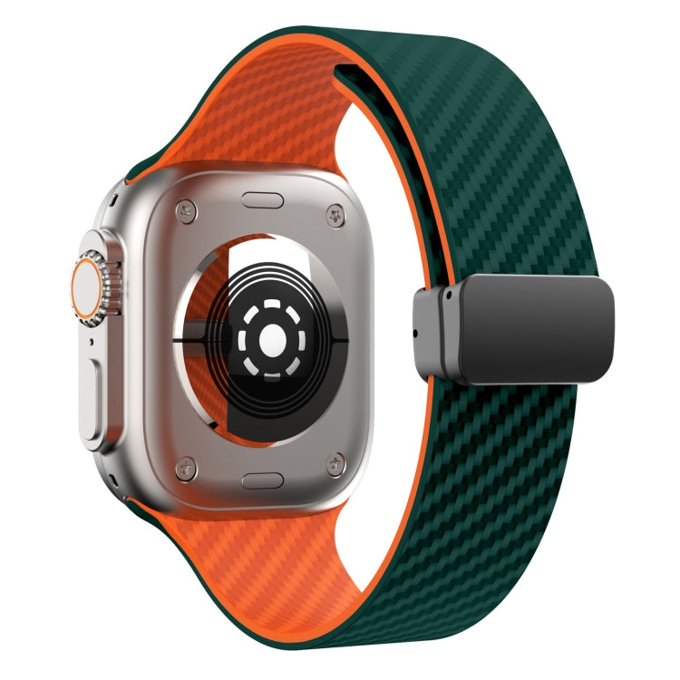 For Apple Watch Series 3 42mm Carbon Fiber Magnetic Black Buckle Watch Band(Deep Green Orange) - free shipping - PMC TechLife - Order now!