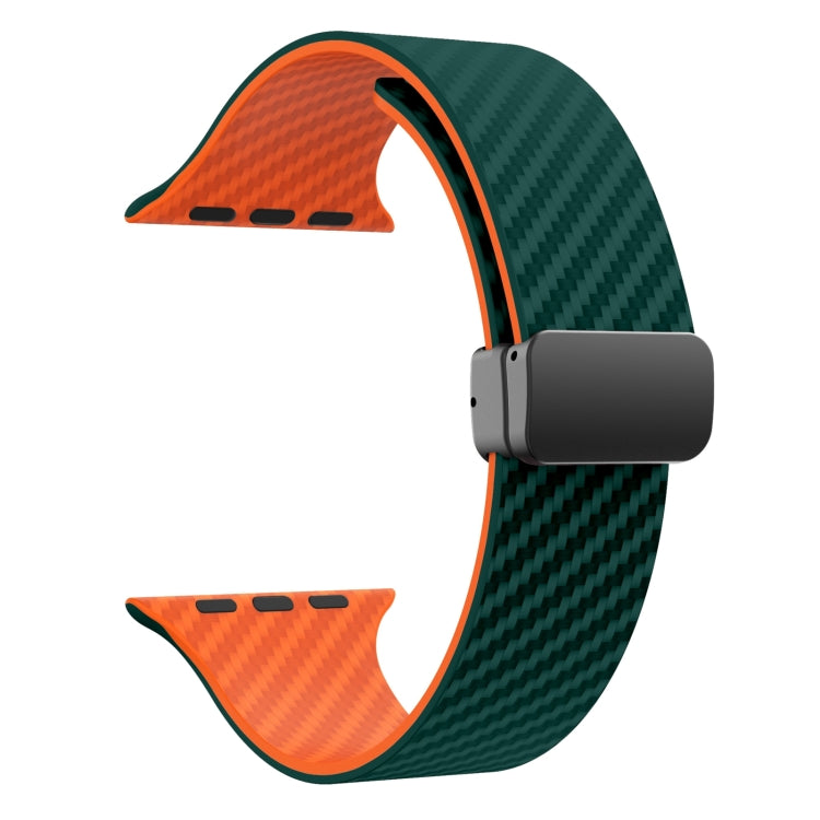 For Apple Watch Series 3 42mm Carbon Fiber Magnetic Black Buckle Watch Band(Deep Green Orange) - free shipping - PMC TechLife - Order now!