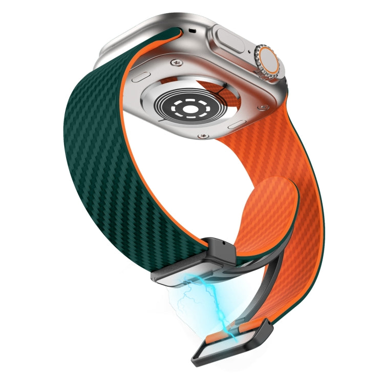 For Apple Watch Series 3 42mm Carbon Fiber Magnetic Black Buckle Watch Band(Deep Green Orange) - free shipping - PMC TechLife - Order now!