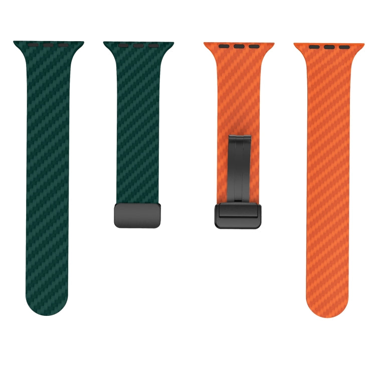 For Apple Watch Series 3 42mm Carbon Fiber Magnetic Black Buckle Watch Band(Deep Green Orange) - free shipping - PMC TechLife - Order now!