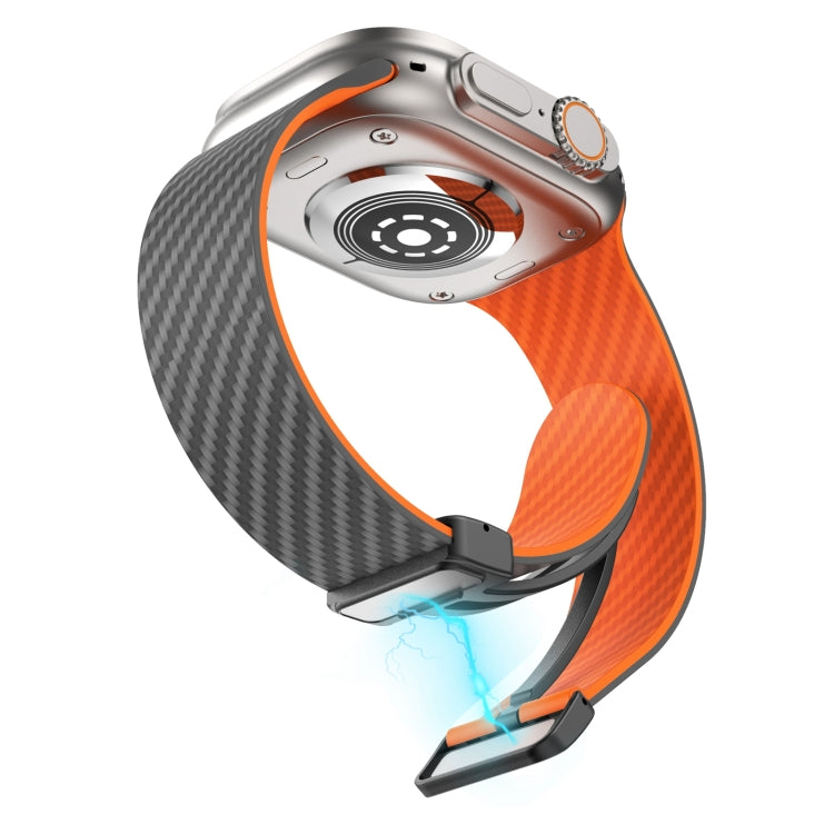 For Apple Watch Series 3 42mm Carbon Fiber Magnetic Black Buckle Watch Band(Spacy Grey Orange) - free shipping - PMC TechLife - Order now!